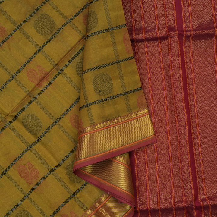 Hayagrivas Sampanga Green Pure Silk Cotton Saree with Brick Red Border KBE1678K2-18