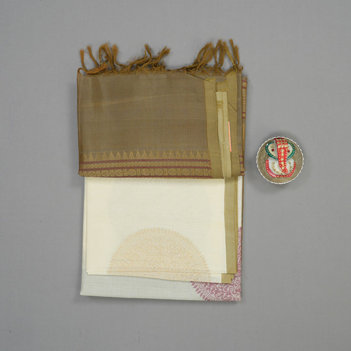 Hayagrivas Half White Pure Silk Cotton Saree KBE1678K2-2