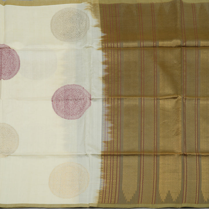 Hayagrivas Half White Pure Silk Cotton Saree KBE1678K2-2