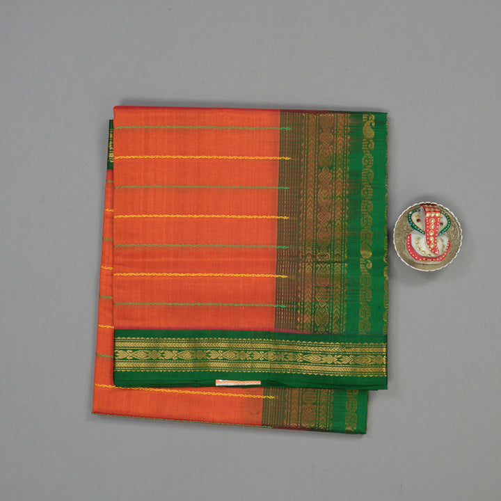 Hayagrivas Deep Orange Pure Silk Cotton Saree with Green border KBE1678K5-5