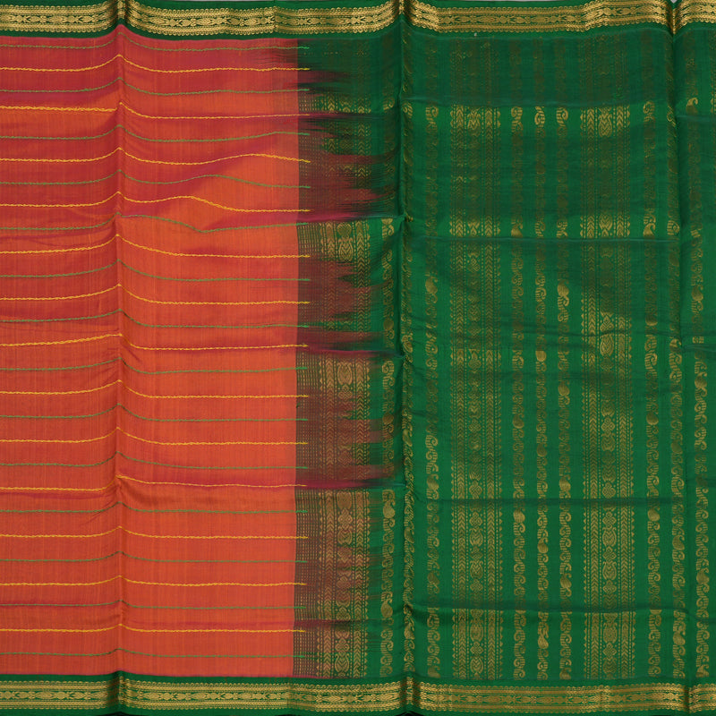 Hayagrivas Deep Orange Pure Silk Cotton Saree with Green border KBE1678K5-5