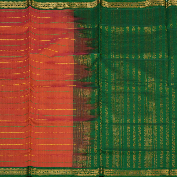 Hayagrivas Deep Orange Pure Silk Cotton Saree with Green border KBE1678K5-5