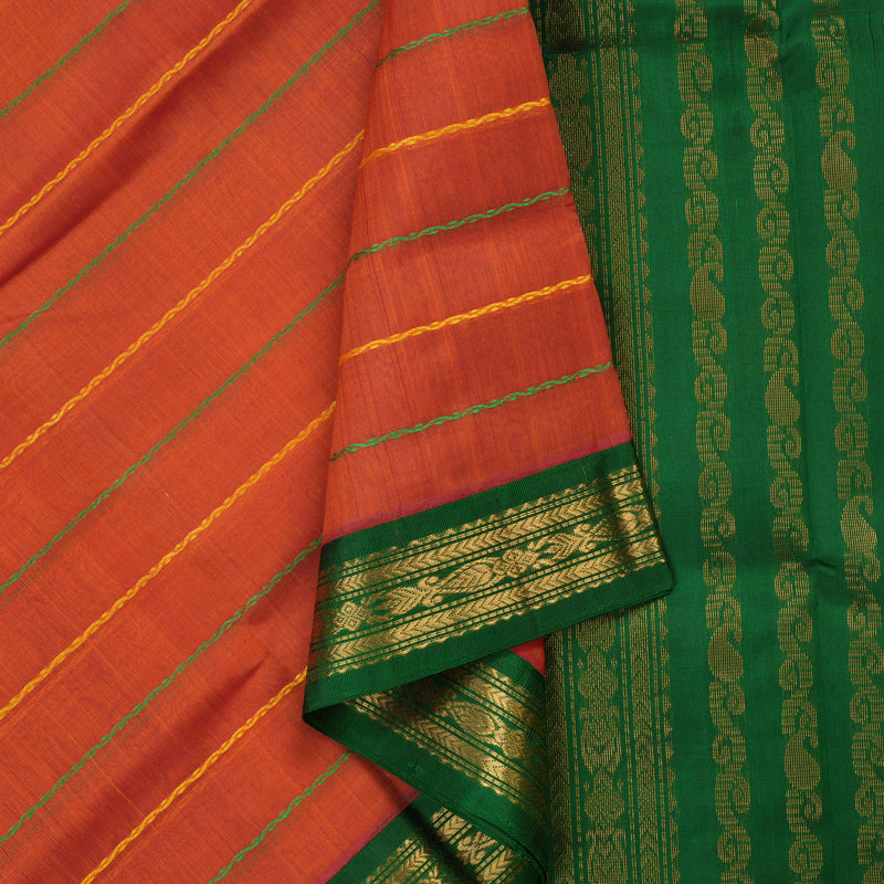 Hayagrivas Deep Orange Pure Silk Cotton Saree with Green border KBE1678K5-5
