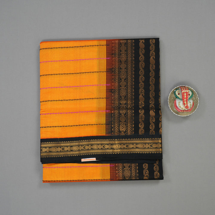 Hayagrivas Pure Silk Cotton Saree in Orange with Black border KBE1678K5-6