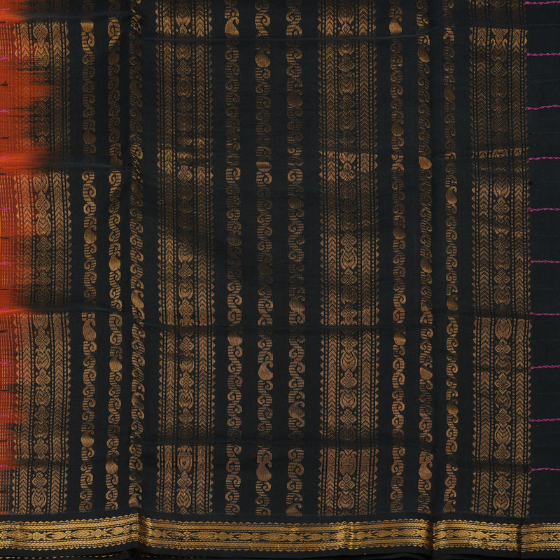 Hayagrivas Pure Silk Cotton Saree in Orange with Black border KBE1678K5-6