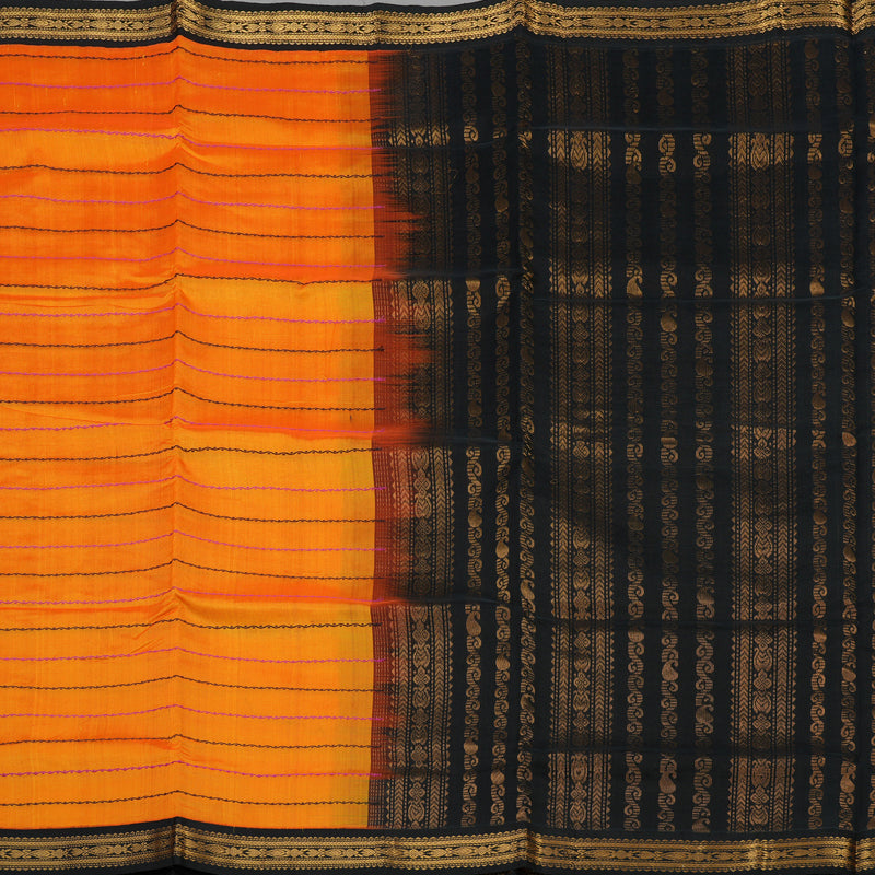 Hayagrivas Pure Silk Cotton Saree in Orange with Black border KBE1678K5-6