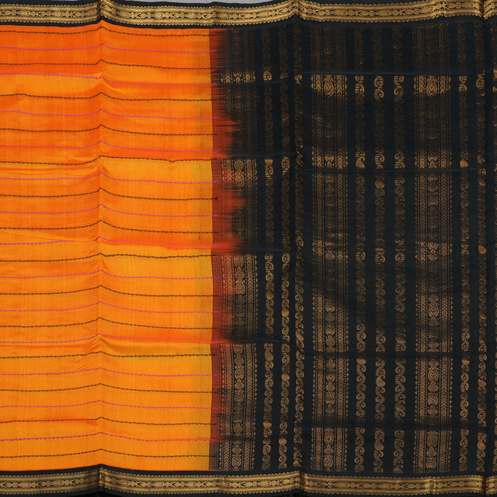Hayagrivas Pure Silk Cotton Saree in Orange with Black border KBE1678K5-6