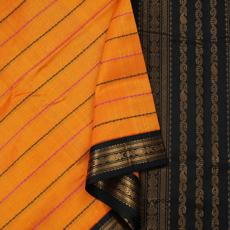 Hayagrivas Pure Silk Cotton Saree in Orange with Black border KBE1678K5-6