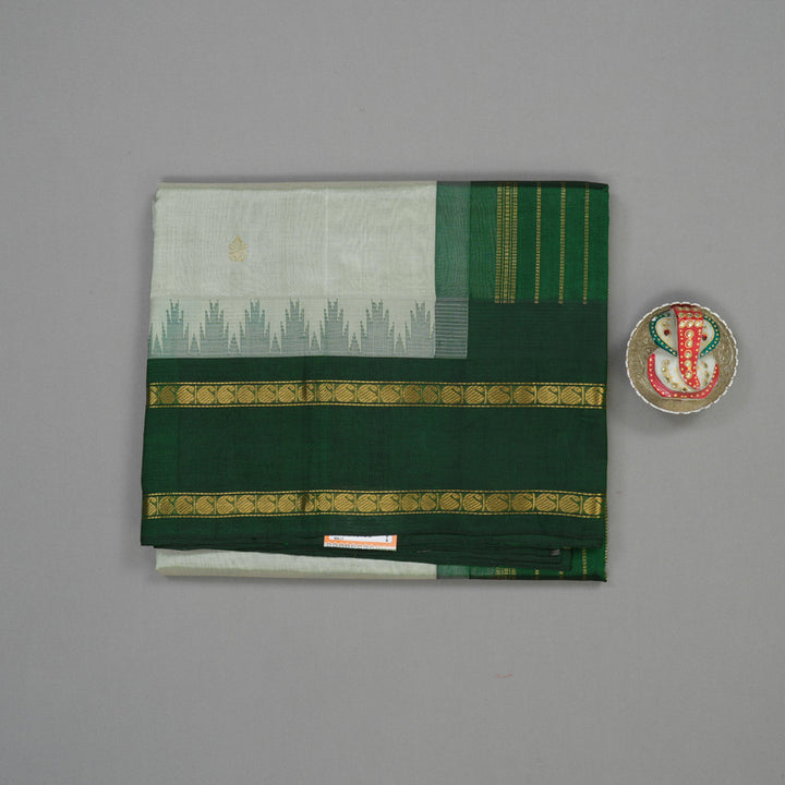 Hayagrivas Light Grey Pure Silk Cotton Saree with Bottle Green border KBE1678K6-4