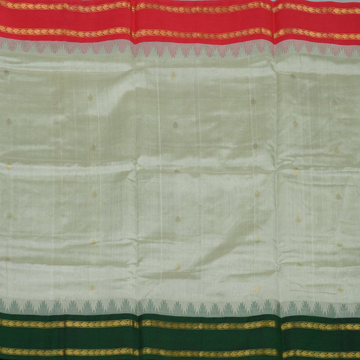 Hayagrivas Light Grey Pure Silk Cotton Saree with Bottle Green border KBE1678K6-4