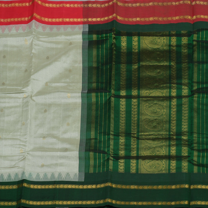 Hayagrivas Light Grey Pure Silk Cotton Saree with Bottle Green border KBE1678K6-4