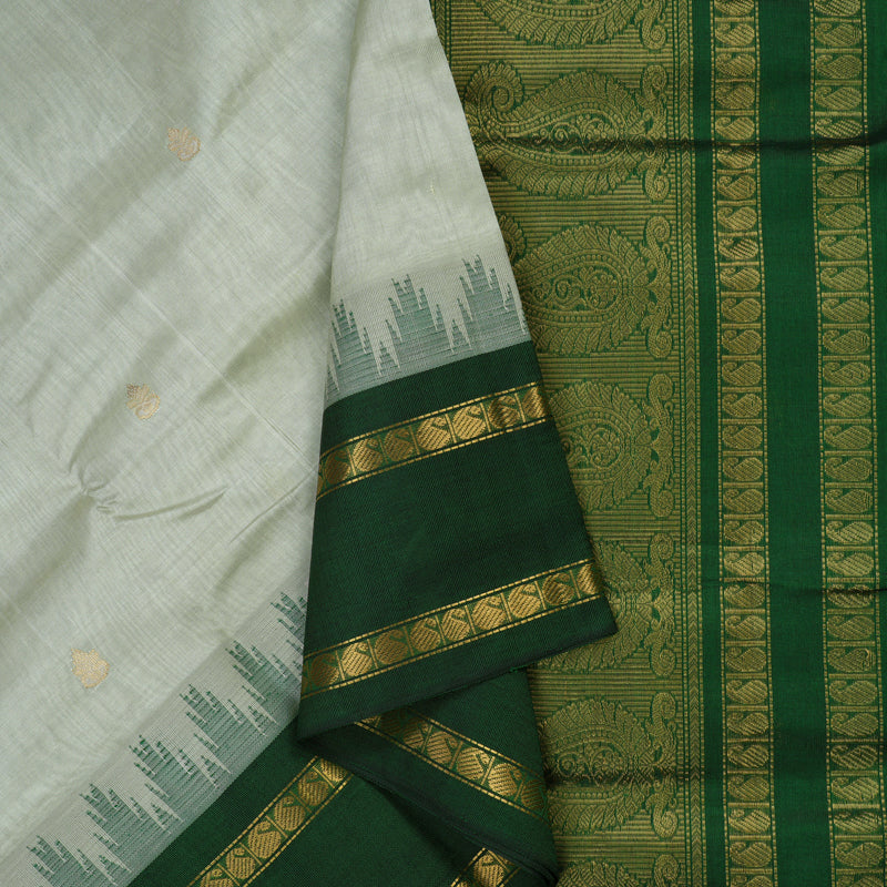 Hayagrivas Light Grey Pure Silk Cotton Saree with Bottle Green border KBE1678K6-4