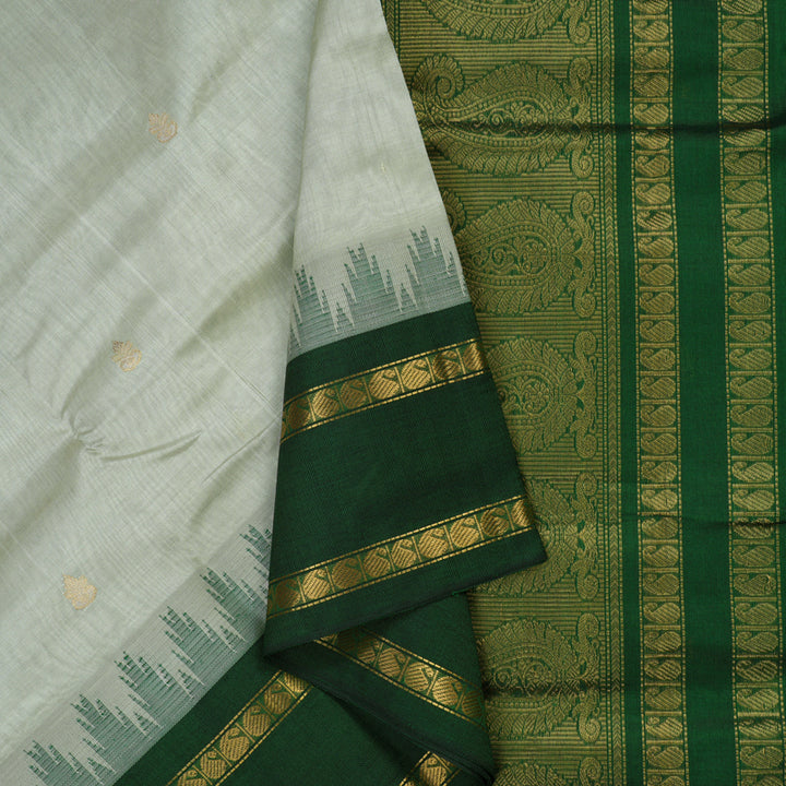 Hayagrivas Light Grey Pure Silk Cotton Saree with Bottle Green border KBE1678K6-4