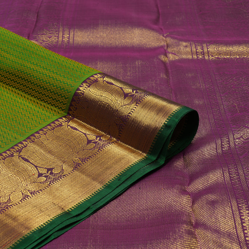 Hayagrivas Handloom Green Kanjivaram Silk Saree with Wine Purple border KBE1679K1-1