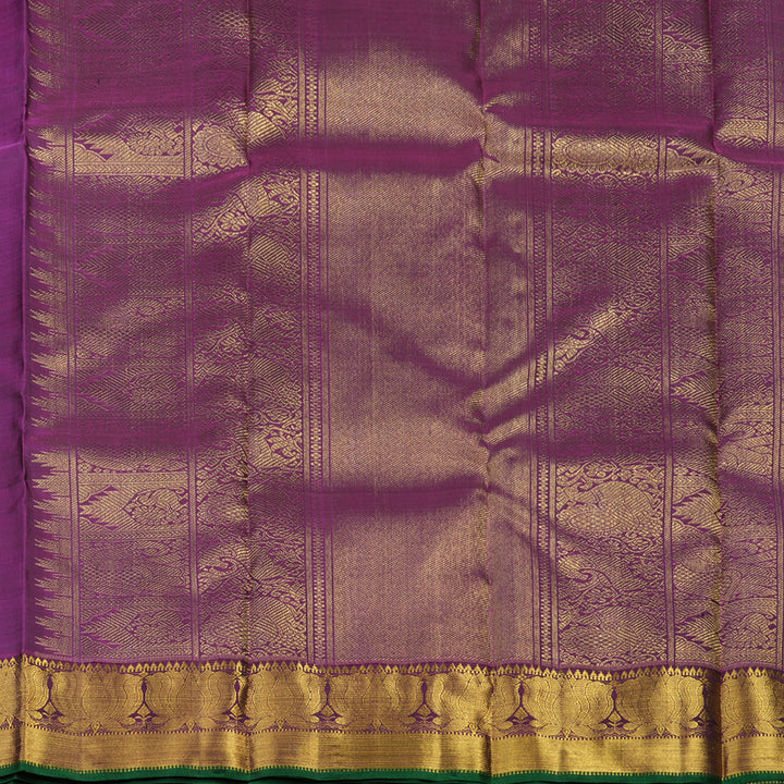Hayagrivas Handloom Green Kanjivaram Silk Saree with Wine Purple border KBE1679K1-1