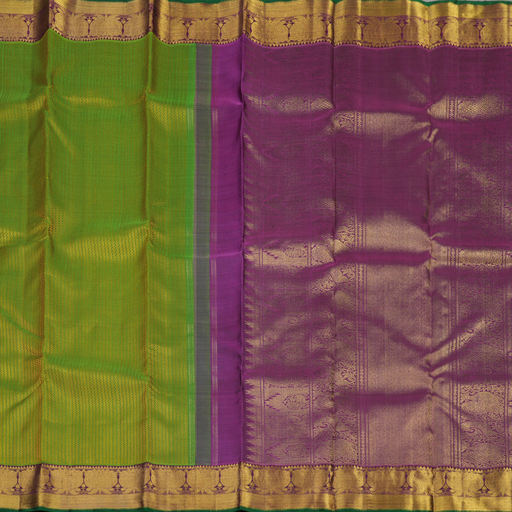 Hayagrivas Handloom Green Kanjivaram Silk Saree with Wine Purple border KBE1679K1-1