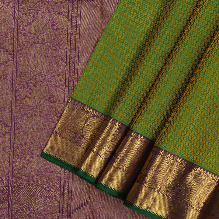 Hayagrivas Handloom Green Kanjivaram Silk Saree with Wine Purple border KBE1679K1-1