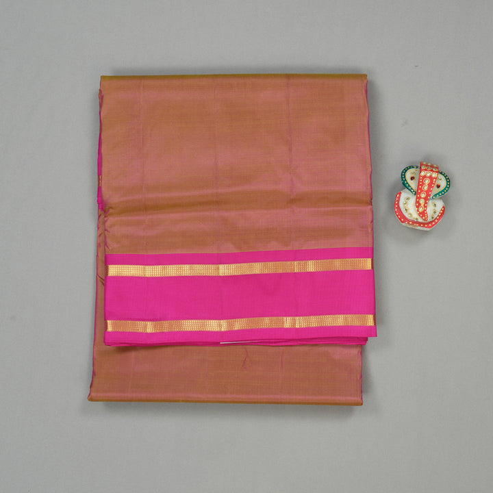 Hayagrivas Dual Tone (Yellow With Pink) Handloom Kanjivaram Ten Yards Silk Saree with Pink Border KBE167D1-1