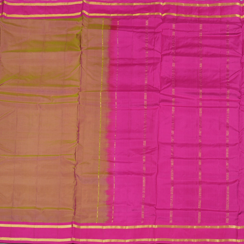Hayagrivas Dual Tone (Yellow With Pink) Handloom Kanjivaram Ten Yards Silk Saree with Pink Border KBE167D1-1