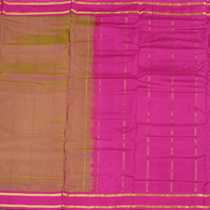 Hayagrivas Dual Tone (Yellow With Pink) Handloom Kanjivaram Ten Yards Silk Saree with Pink Border KBE167D1-1
