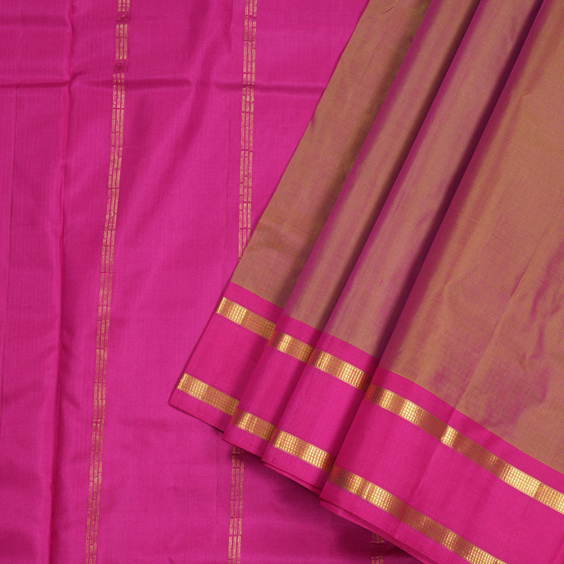 Hayagrivas Dual Tone (Yellow With Pink) Handloom Kanjivaram Ten Yards Silk Saree with Pink Border KBE167D1-1