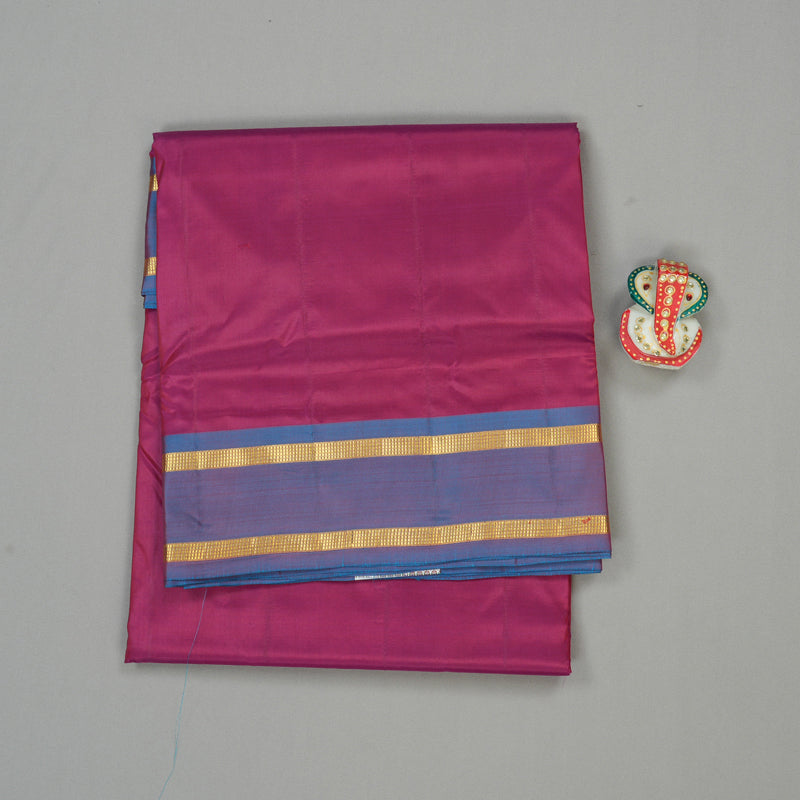 Hayagrivas Purple Handloom Kanjivaram Ten Yards Silk Saree with Sky Blue Border KBE167D1-4