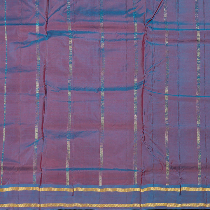 Hayagrivas Purple Handloom Kanjivaram Ten Yards Silk Saree with Sky Blue Border KBE167D1-4