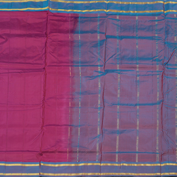 Hayagrivas Purple Handloom Kanjivaram Ten Yards Silk Saree with Sky Blue Border KBE167D1-4