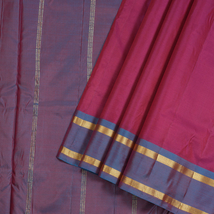 Hayagrivas Purple Handloom Kanjivaram Ten Yards Silk Saree with Sky Blue Border KBE167D1-4