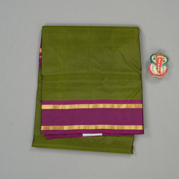 Hayagrivas Mehandi Green Handloom Kanjivaram Ten Yards Silk Saree with Purple Border KBE167D1-9
