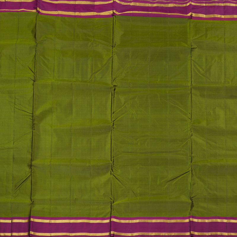 Hayagrivas Mehandi Green Handloom Kanjivaram Ten Yards Silk Saree with Purple Border KBE167D1-9