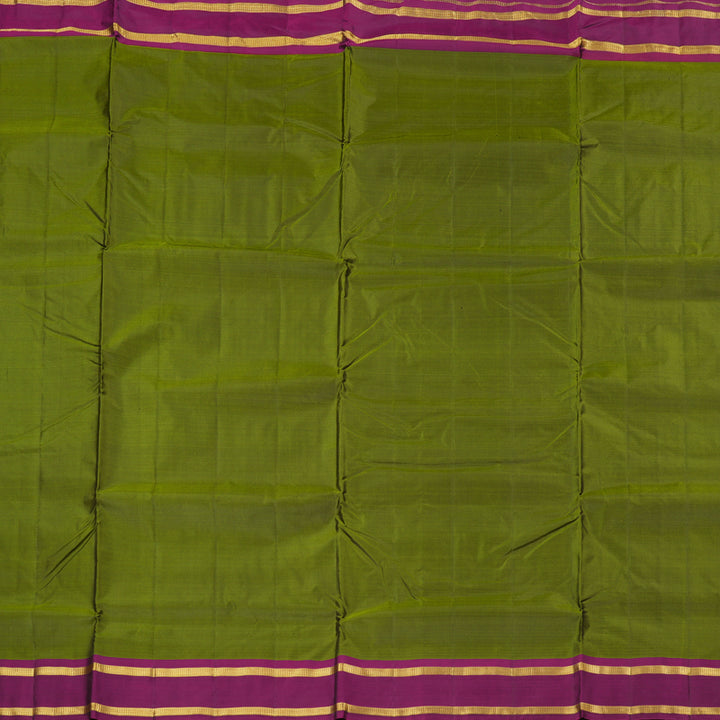 Hayagrivas Mehandi Green Handloom Kanjivaram Ten Yards Silk Saree with Purple Border KBE167D1-9