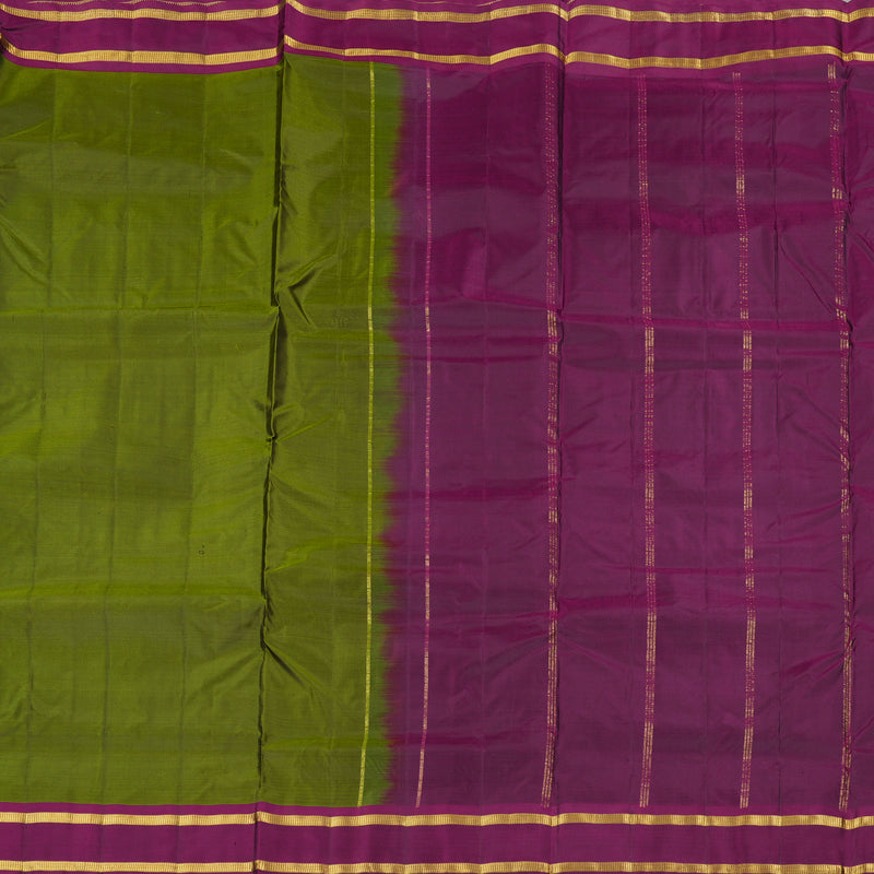 Hayagrivas Mehandi Green Handloom Kanjivaram Ten Yards Silk Saree with Purple Border KBE167D1-9