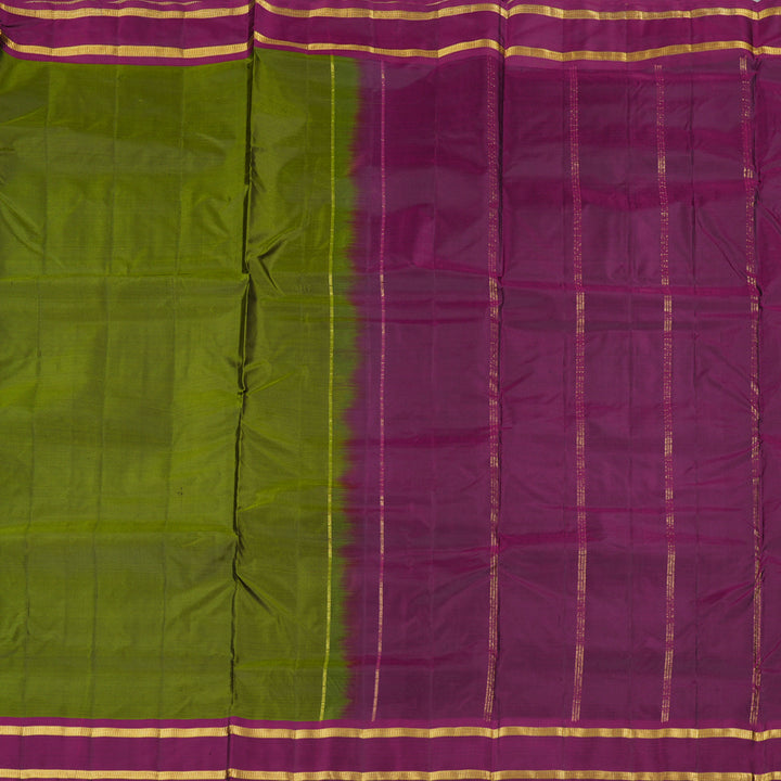 Hayagrivas Mehandi Green Handloom Kanjivaram Ten Yards Silk Saree with Purple Border KBE167D1-9