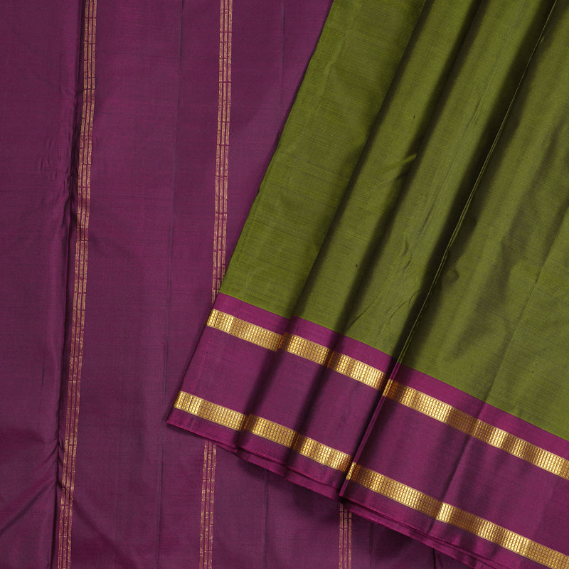 Hayagrivas Mehandi Green Handloom Kanjivaram Ten Yards Silk Saree with Purple Border KBE167D1-9