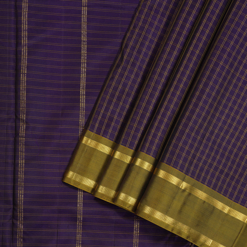 Hayagrivas Handloom Kanjivaram Ten Yards Silk Saree in Deluxe Dark Blue KBE167D2-2