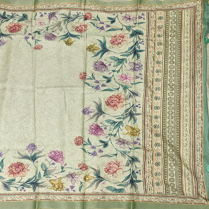 Hayagrivas Mild Pastel Green Fancy Cotton Saree KBE1687K1-17