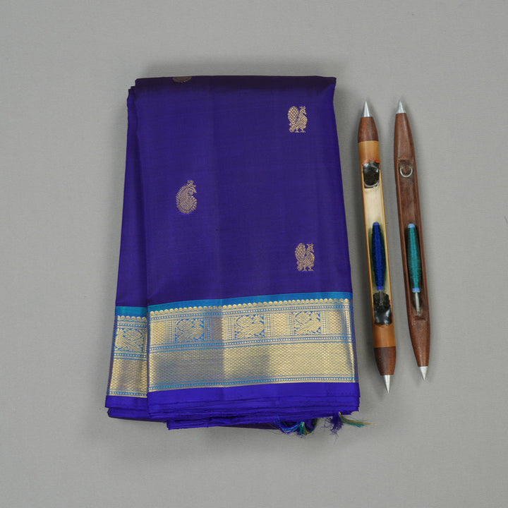 Hayagrivas Blue Handloom Kanjivaram Silk Saree with Peacock Blue Border KBE168D1-1