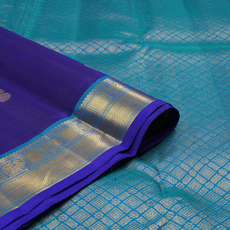Hayagrivas Blue Handloom Kanjivaram Silk Saree with Peacock Blue Border KBE168D1-1