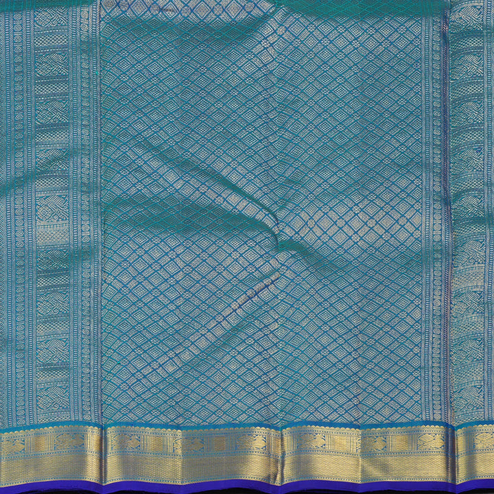Hayagrivas Blue Handloom Kanjivaram Silk Saree with Peacock Blue Border KBE168D1-1
