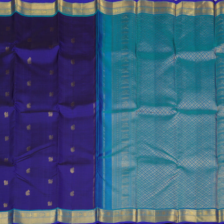 Hayagrivas Blue Handloom Kanjivaram Silk Saree with Peacock Blue Border KBE168D1-1