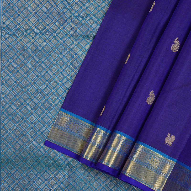 Hayagrivas Blue Handloom Kanjivaram Silk Saree with Peacock Blue Border KBE168D1-1