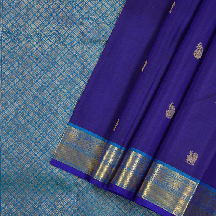 Hayagrivas Blue Handloom Kanjivaram Silk Saree with Peacock Blue Border KBE168D1-1