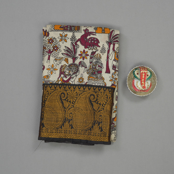 Hayagrivas Beige Kalamkari Cotton Saree KBE1690K4-1