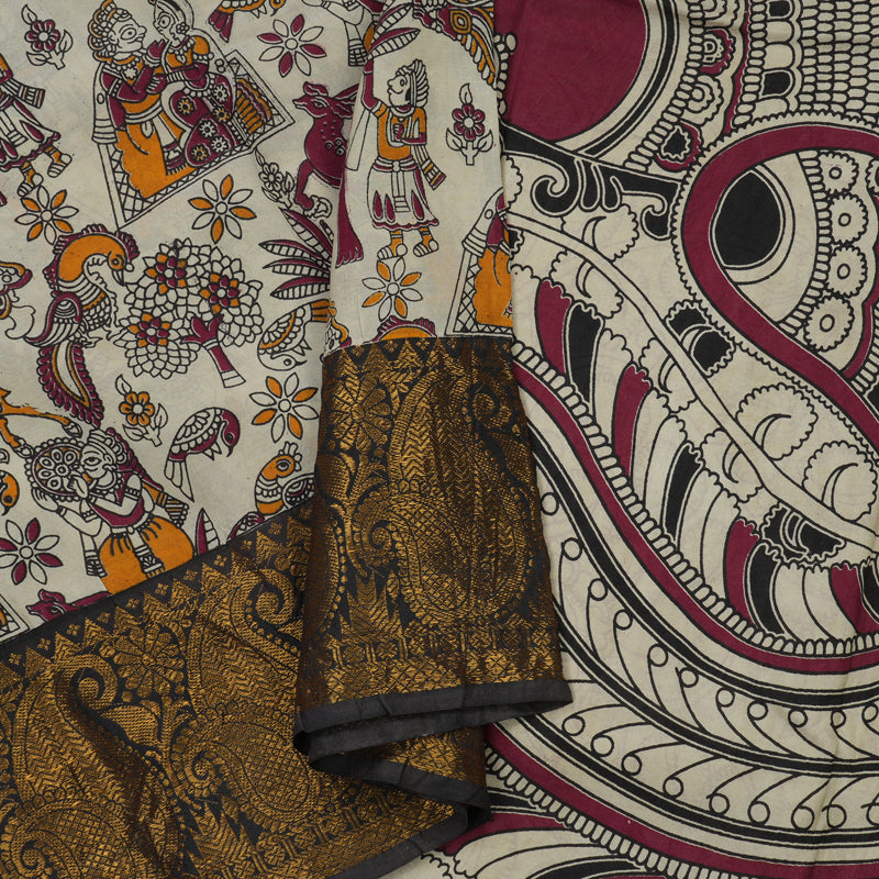 Hayagrivas Beige Kalamkari Cotton Saree KBE1690K4-1