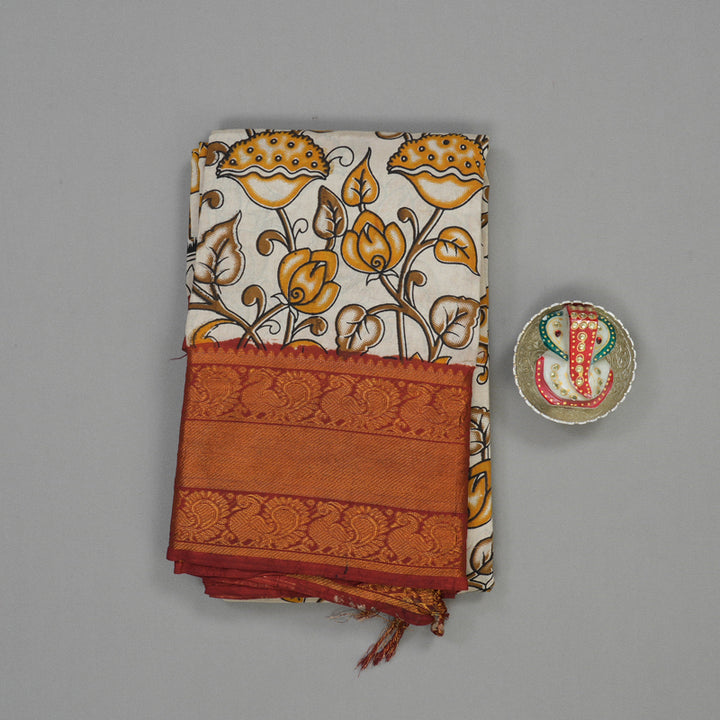 Hayagrivas Beige Kalamkari Cotton Saree KBE1690K4-2