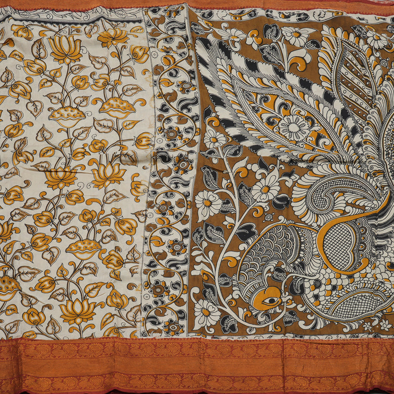 Hayagrivas Beige Kalamkari Cotton Saree KBE1690K4-2
