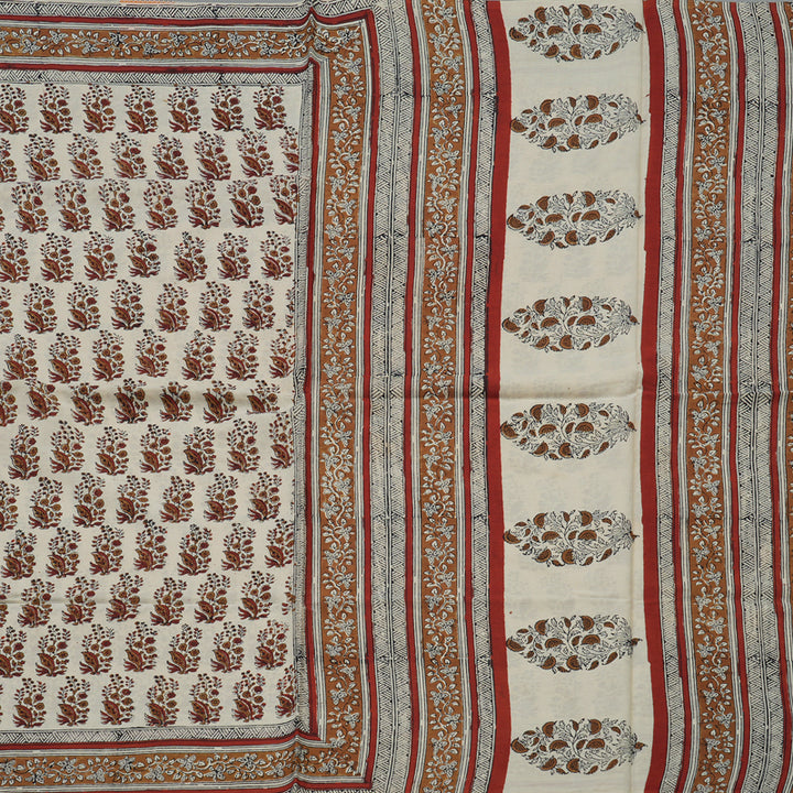 Hayagrivas Beige Pure Cotton Saree with Jaipur Prints KBE1690K6-5