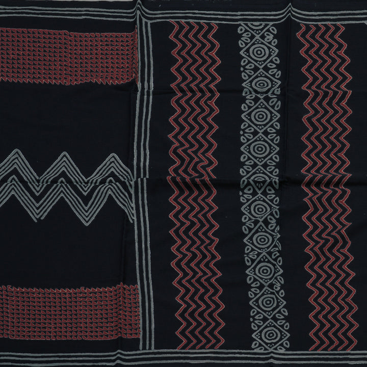 Hayagrivas Black Pure Cotton Saree with Jaipur Prints KBE1690K7-2