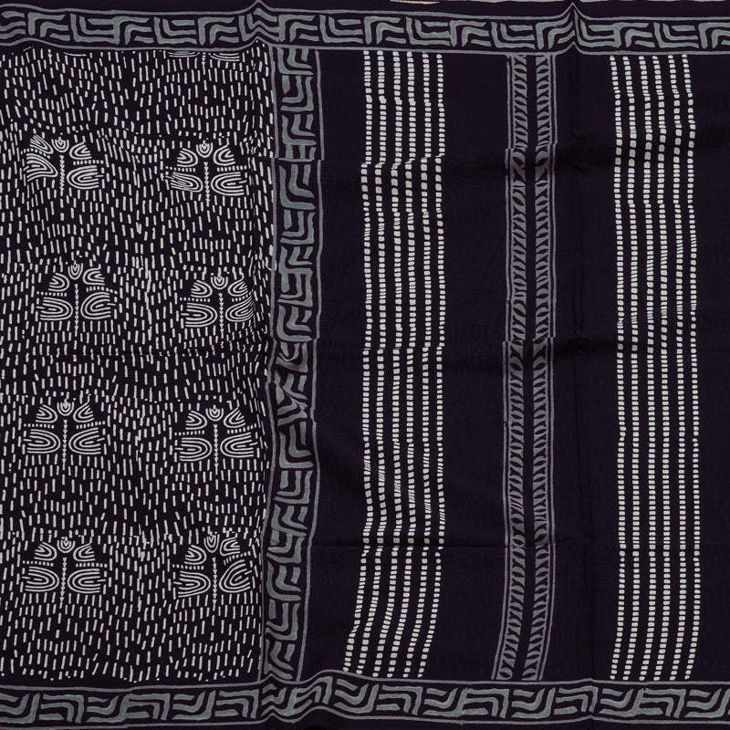 Hayagrivas Black Pure Cotton Saree with Jaipur Prints KBE1690K7-7